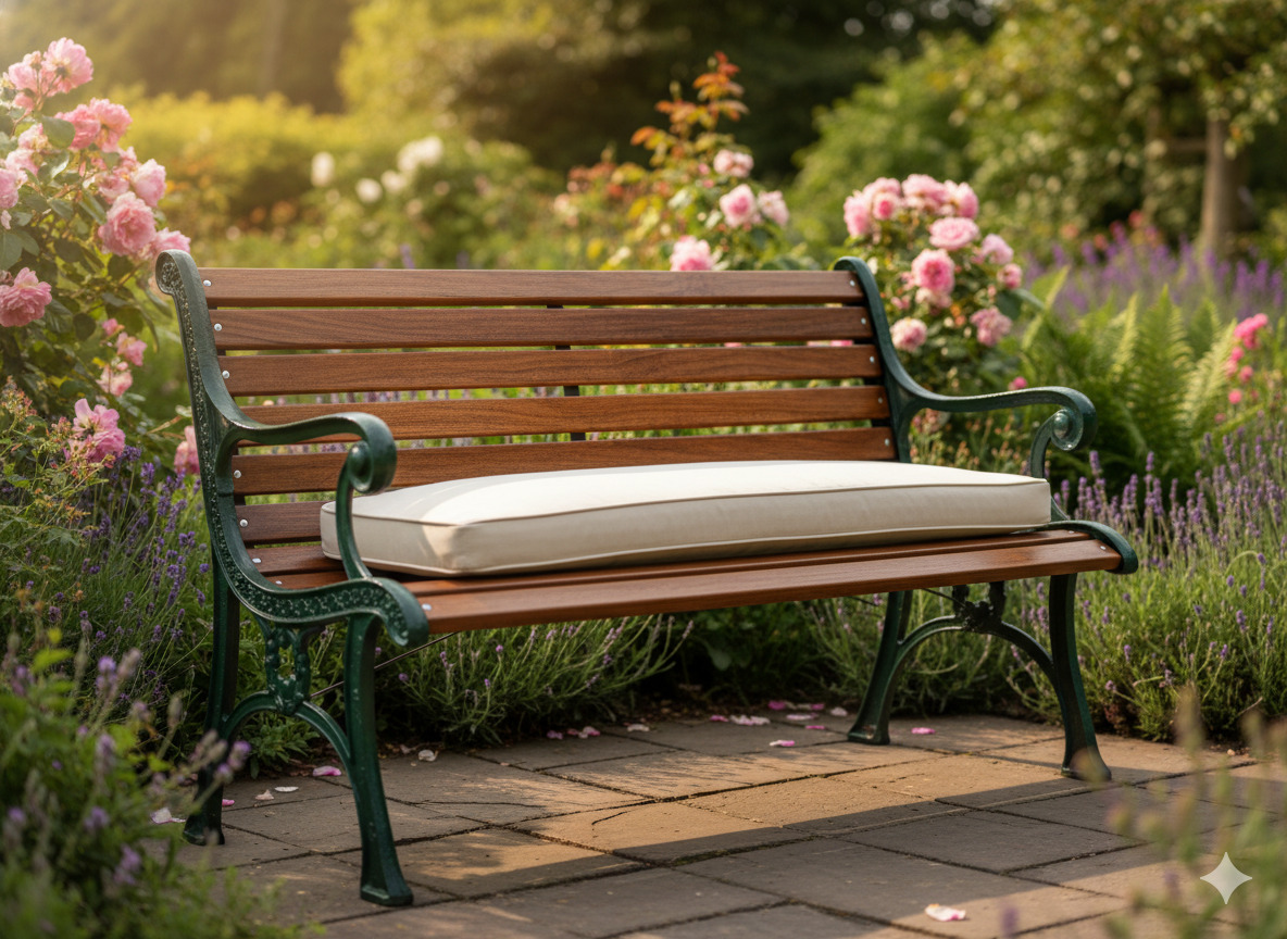 Restored wooden garden bench